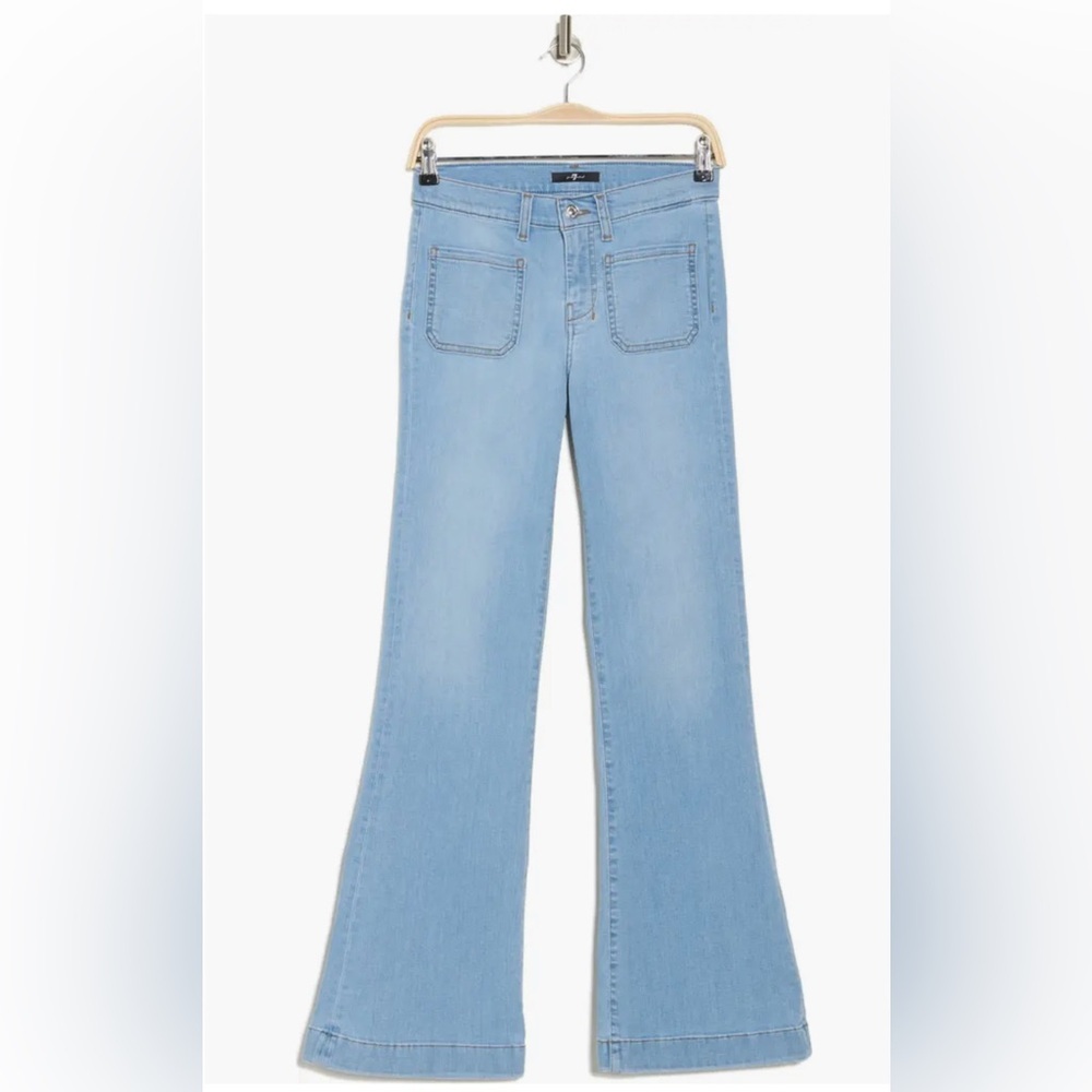 7 For All Mankind Dojo Tailorless Wide Leg Flare Jeans Light Wash Size 29 NWT - Picture 3 of 9